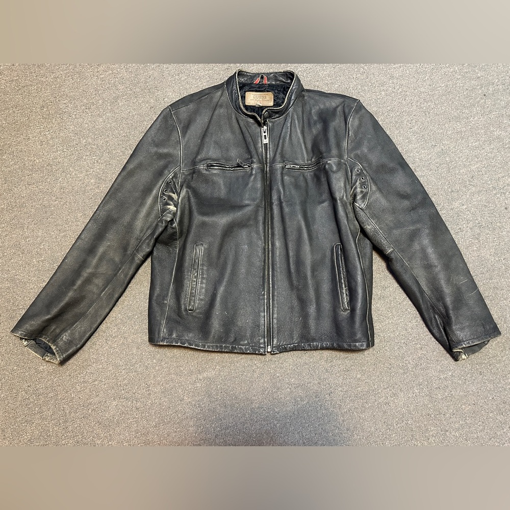 Vintage GUESS Leather Jacket Men’s Size XL Grayish